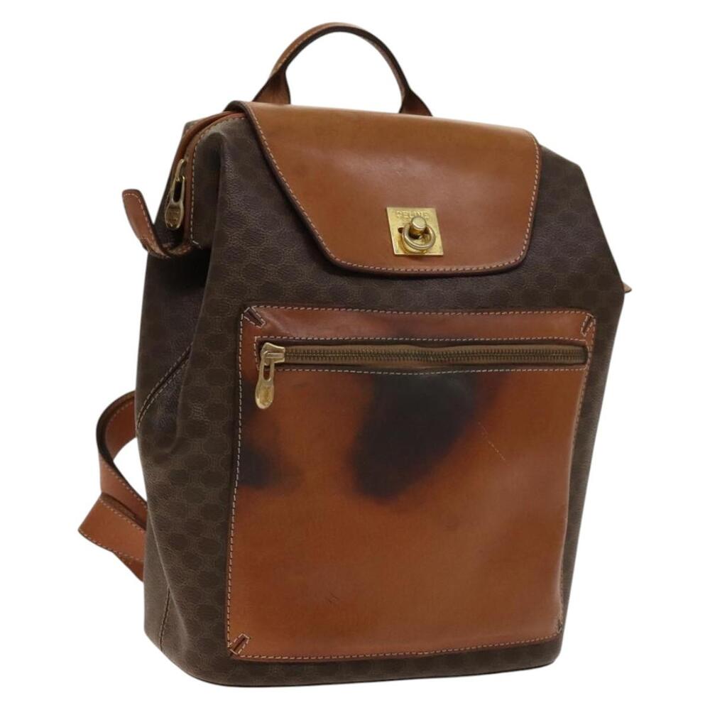 CELINE Macadam Canvas Backpack Pvc Leather Brown Gold